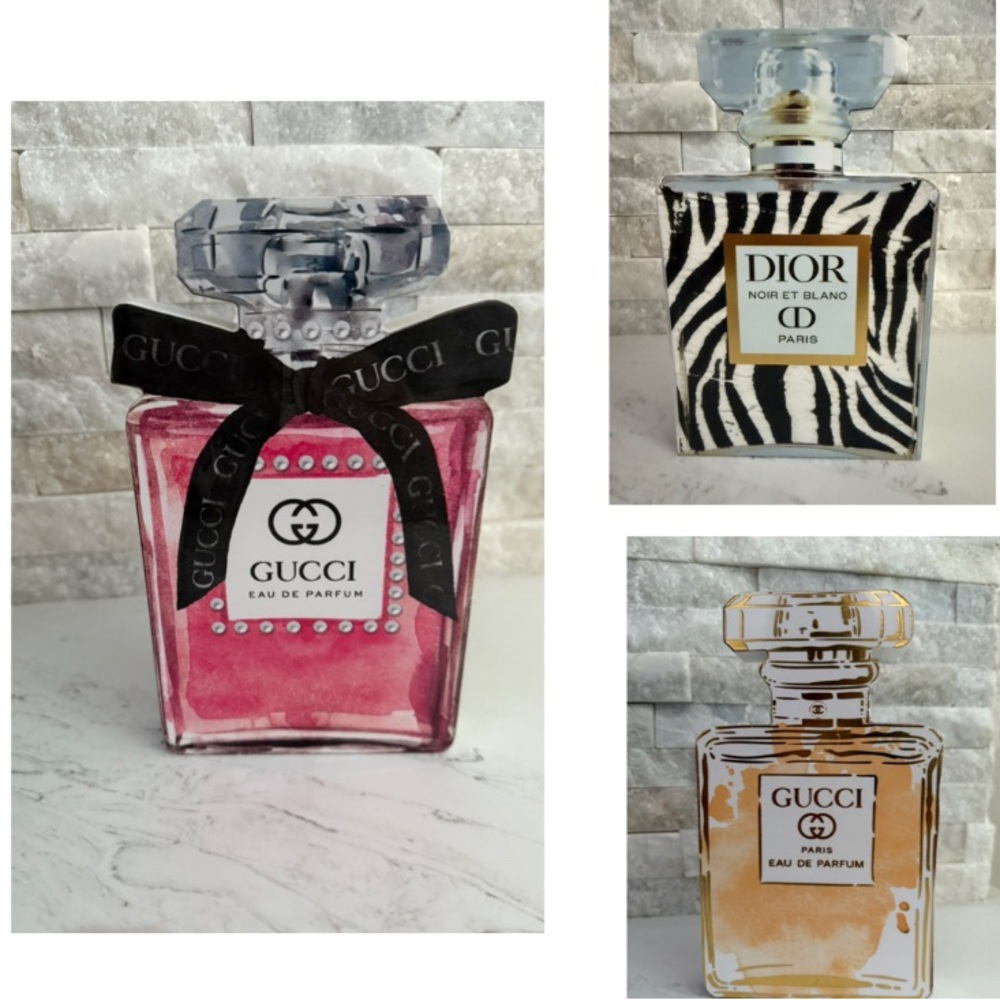 Dior and Gucci wooden art decor